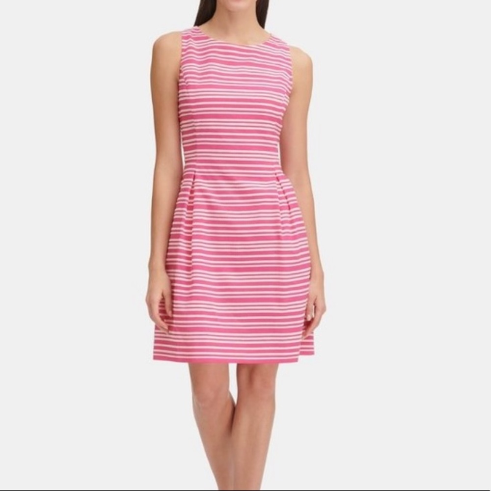 TOMMY HILFIGER STRIPE DRESS PINK WHITE SLEEVELESS SIZE 10 PETITE NEW 10P - Picture 1 of 13